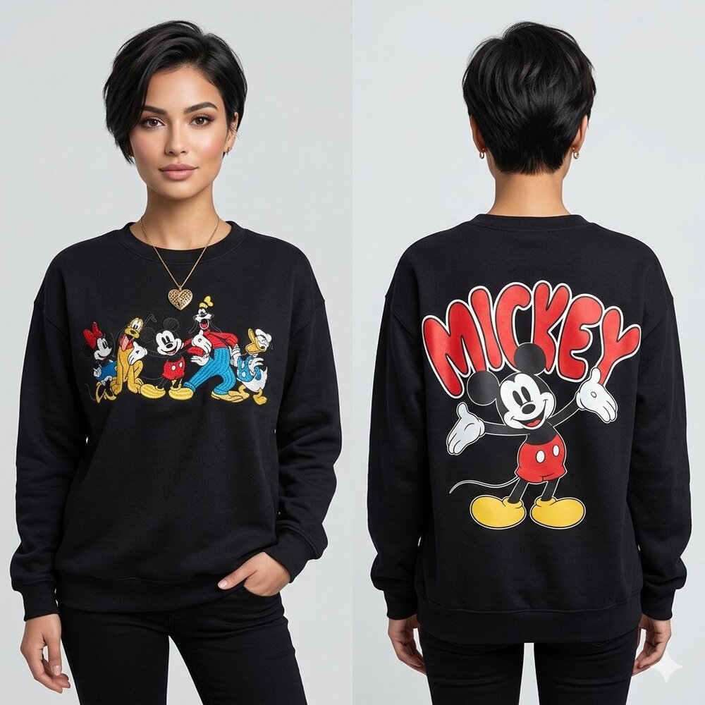 NEW Vintage Aesthetic Disney Mickey Mouse and Friends Black Sweatshirt Size S - Picture 1 of 6